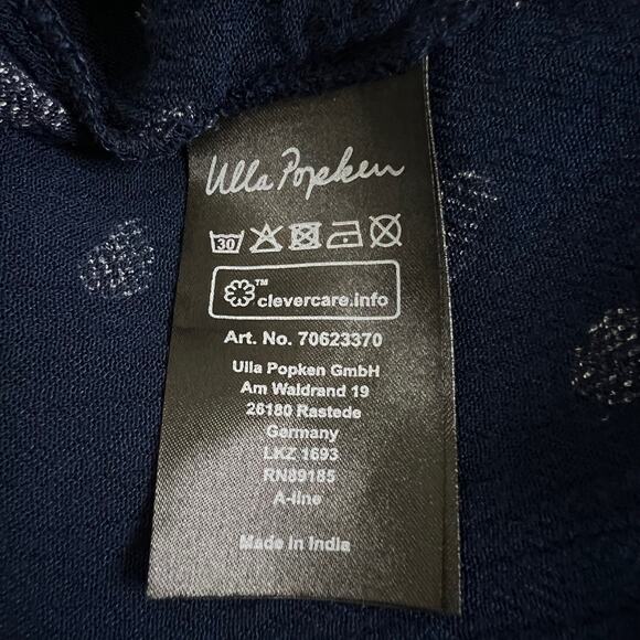 Ulla Popken Womens Tunic 20/22 Navy Blue White Print V-Neck 3/4 Sleeve Viscose - Picture 6 of 7